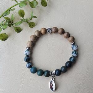 New Handmade Elastic Gemstone Bracelet, Green Nature